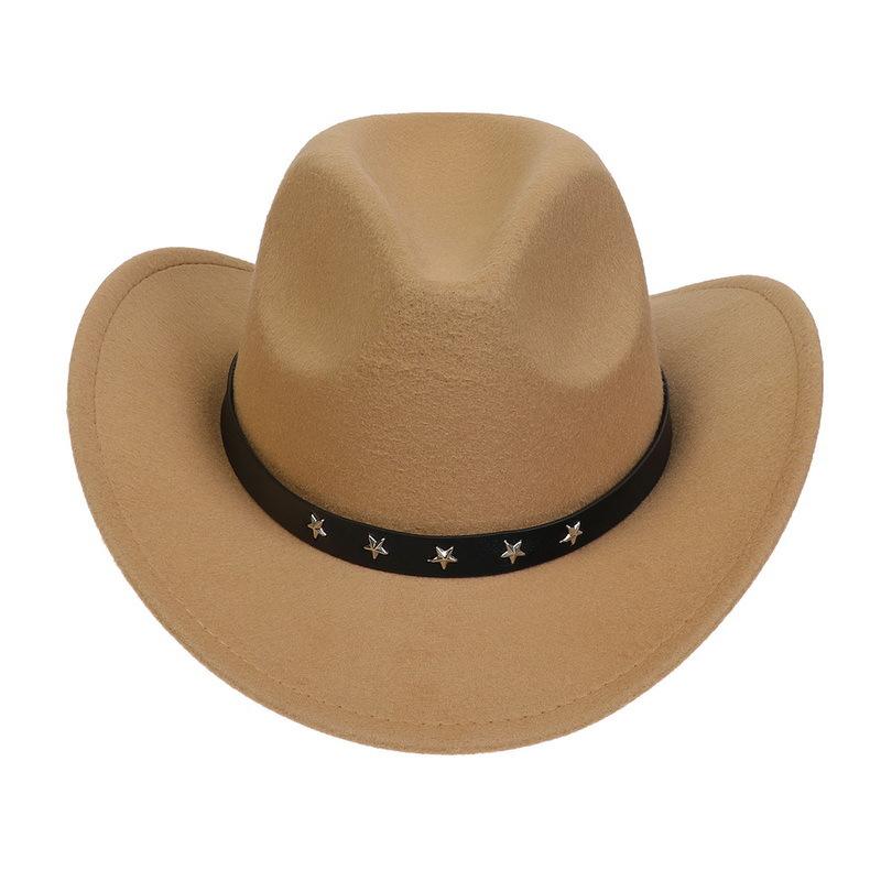 Western Cowboy Top Hat Spring And Autumn New Jazz Hat Big Brim Pentagram Belt Accessories Felt Hat Men And Women