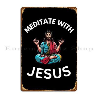 Sinal Metálico Design Yoga Meditação Jesus Cristão Sala de Estar Clube Personalizado Parede Caverna Cinema Sinal de Lata Pôster