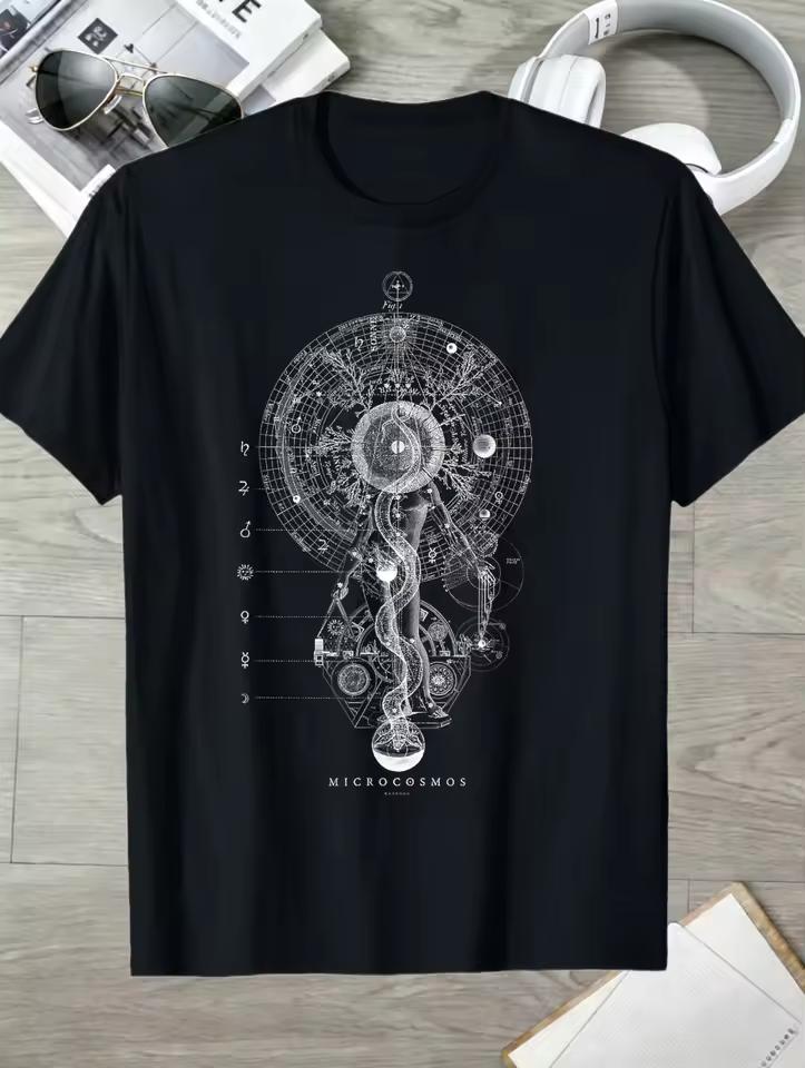 Microcosmic Divine Mysterious Sacred Geometry Pattern T-Shirt Cross Jesus Saved Shirt Cross T-shirt Men's T-shirts for Summer
