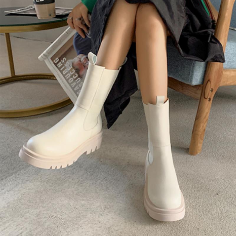 Dame ankelstøvletter Superfine Fiber Plus Size Vår Høst Sko Kort plysj fôr Vinter Chelsea Boots PU Boots