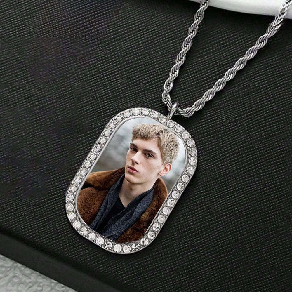 European Hip Hop Personalized Round Photo Men's Necklace
