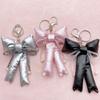 Bead Leather Pearl Bow Keyring Glossy Y2k Hanging Backpack Accessories 3D Bowknot Keychain  Work