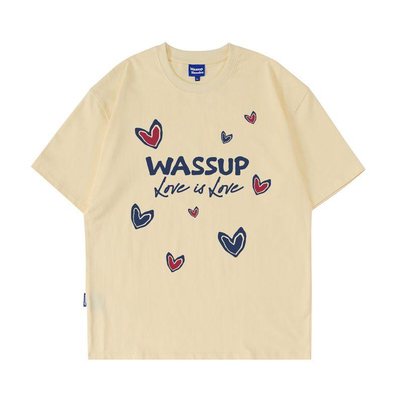 Wassup Heods Trendy Brand Heart-Themed Couple Short-Sleeve T-Shirt Summer Loose Pure Cotton National Trend Unisex T-Shirt Summer