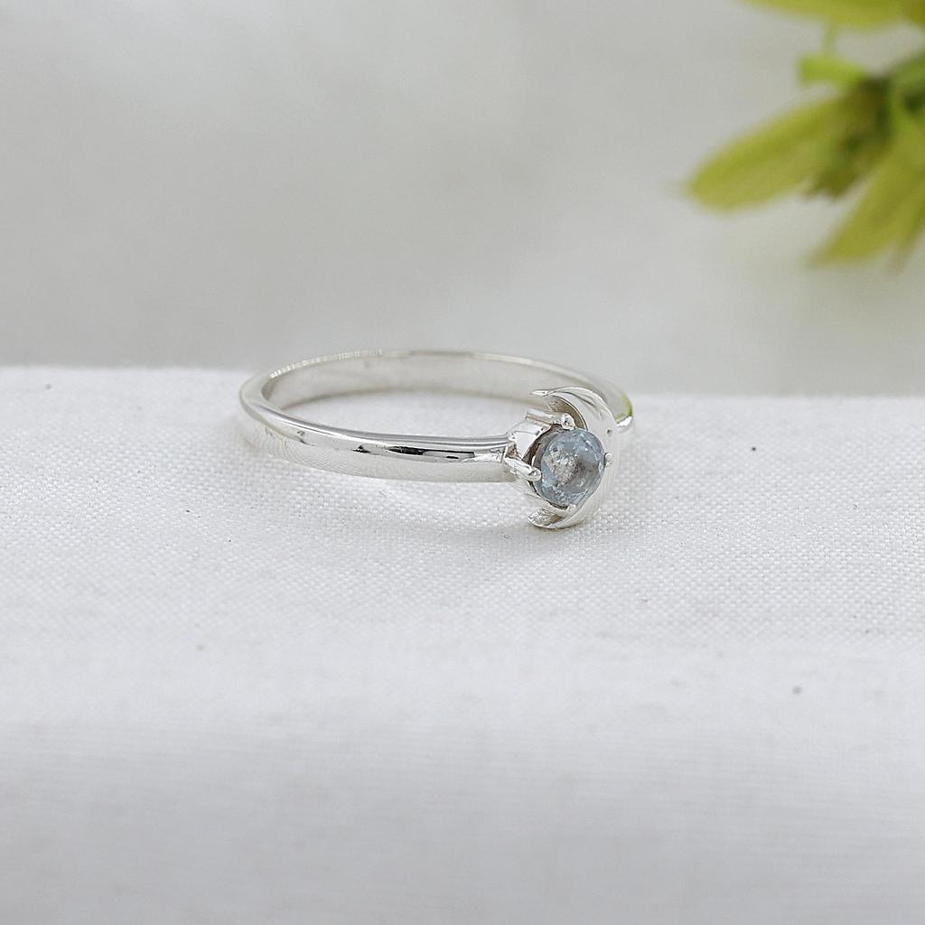 Blue Topaz Silver Half Moon Ring, 925 Sterling Silver, Handmade Jewelry, Women Silver Ring, Gift For Her Ar8918