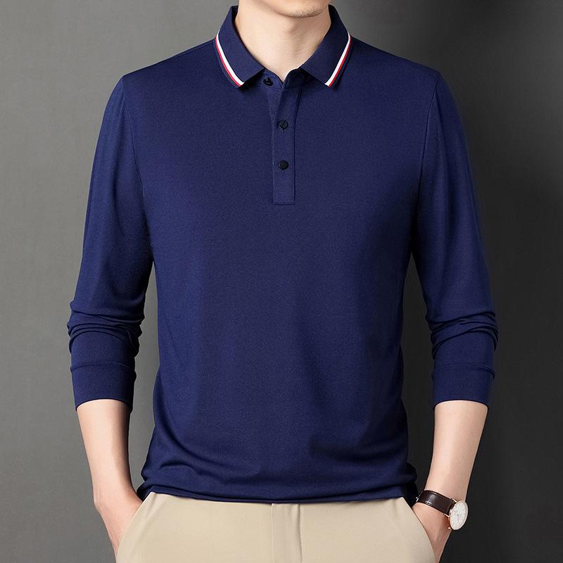 Langarm-Poloshirt Frühling und Herbst Neu Herren Mittleren Alters Papa Lockere Oberteile Herren Revers Freizeit-T-Shirt
