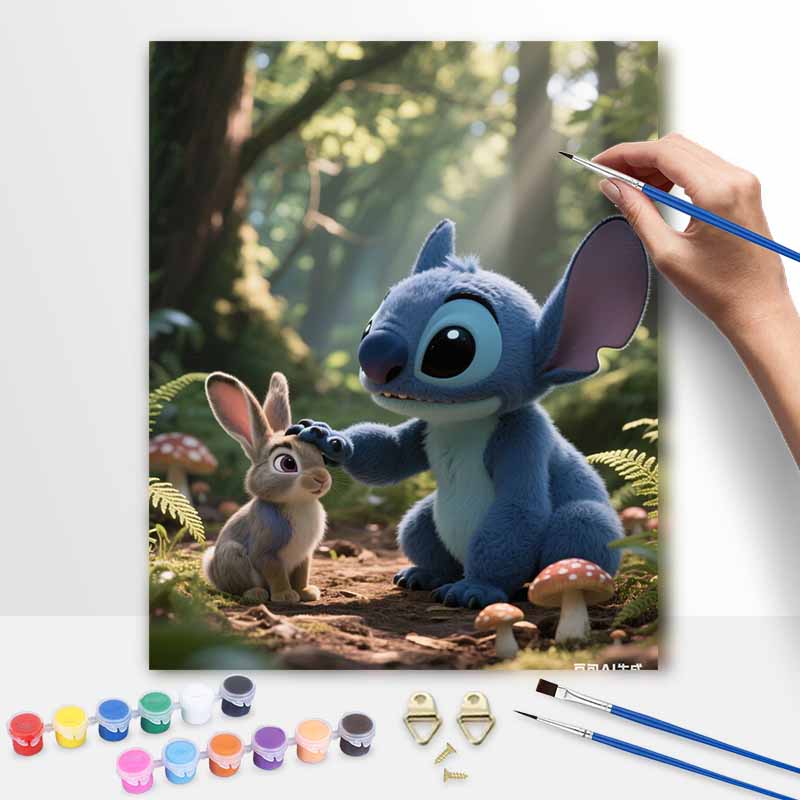 Disney Digital Oil Painting Art Kit Stitch Bunny Forest Cartoon Hand Filled Home Decor