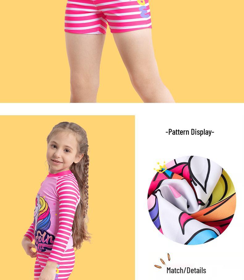 Girls' Long Sleeve Unicorn Striped Swimsuit Set (2025)