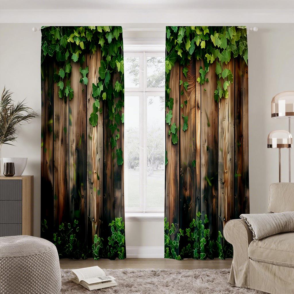 

2pcs Verdant Ivy Pattern Curtain Design Window Curtain Polyester Home Decor Rod Pocket Curtains 100*130 HOOK 1pcs