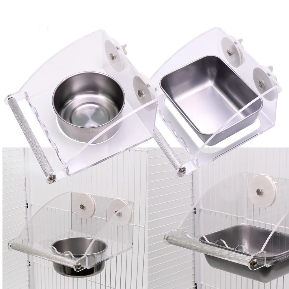 Stainless Steel And Acrylic Bird Feeding Bowl For Splash Guard & Chew-Proof Acrylic Cage Mounted Bird Feeder Food Container