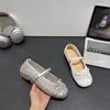 Ballet style bow hollow woven one-word buckle shallow mouth single shoes women's spring and summer 2025 new x Mary Jane shoes