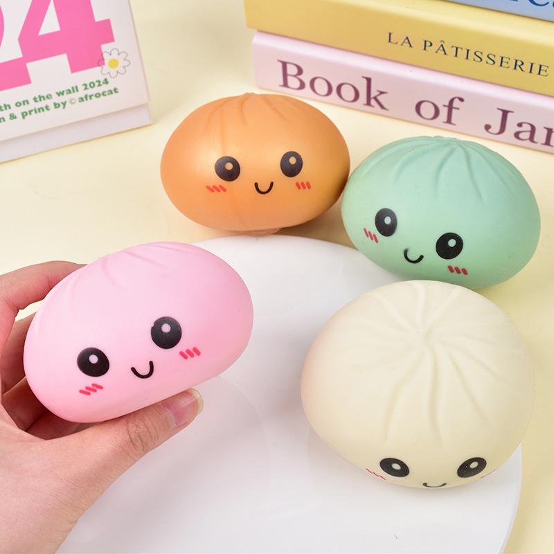 Soft Squeezable Steamed Bun Toy with Smiling Face, Slow Rising Anti-Anxiety EDC Fidget Toy