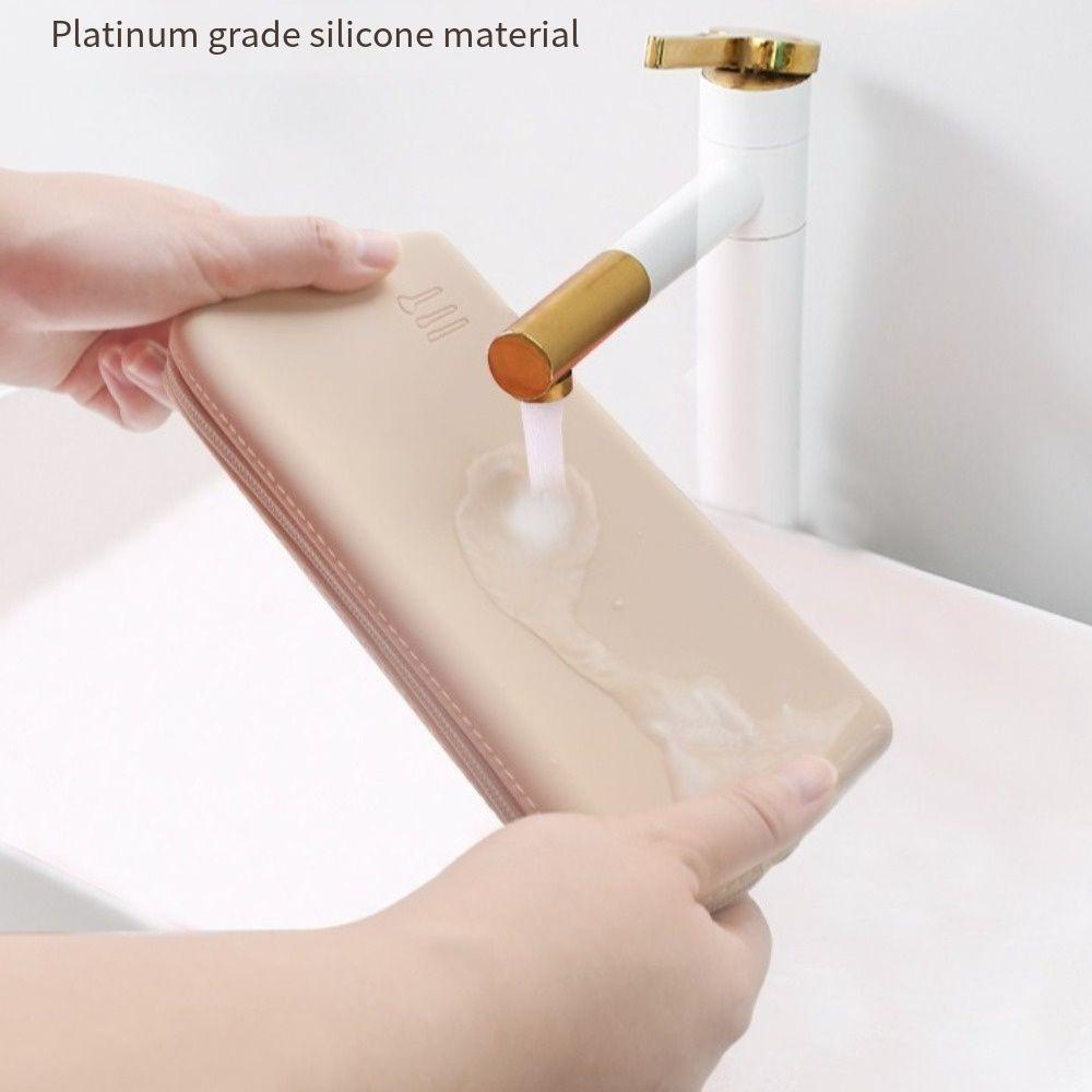 Solid Color Silicone Cosmetic Bag Portable Silicone Storage Bag Makeup Brush Case  Stationery