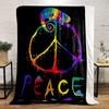 Colorful Chameleon with Peace Symbol Art - Flannel blanket for bedroom, living room, sofa, and nap sofas