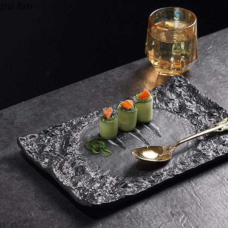 Culoare solidă, textură neregulată, farfurie ceramică plată, restaurant, farfurie pentru friptură, farfurie pentru desert, sushi, farfurie pentru gustare, tacâmuri speciale