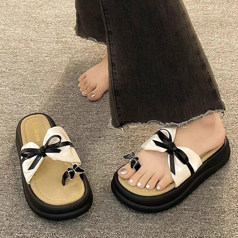 Thick Bottom Heightening Bow Toe Women's Outer Wear In Summer 2025 New Fashion Versatile Casual Beach Cool Slippers