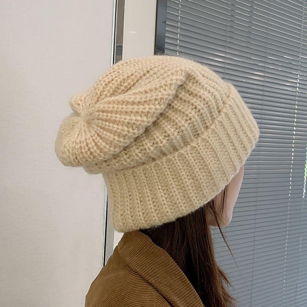 Windproof Winter Elastic Warm Knitted Hat Korean Style Beanies Women Hat Solid Color
