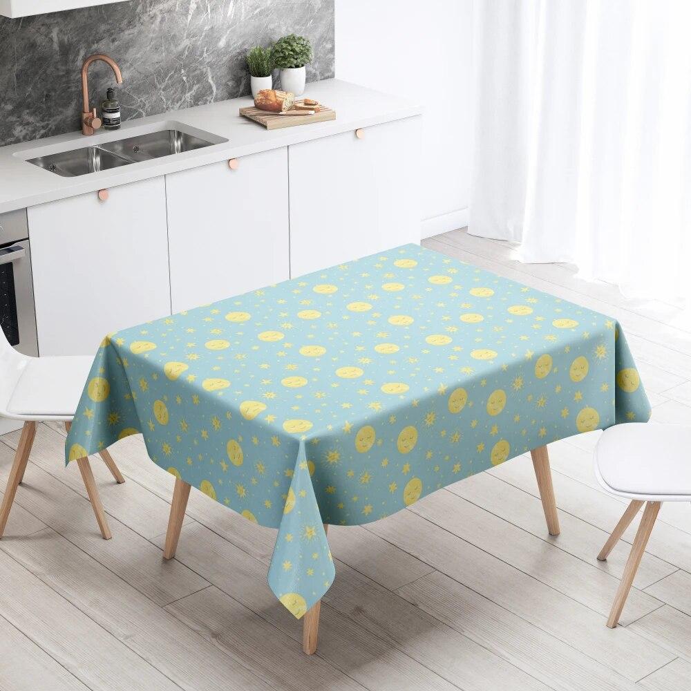 Sun Moon Stars Table Cloth Home Decor Stain Resistant Waterproof  Decoration Rectangular Kitchen Fireplace Countertop
