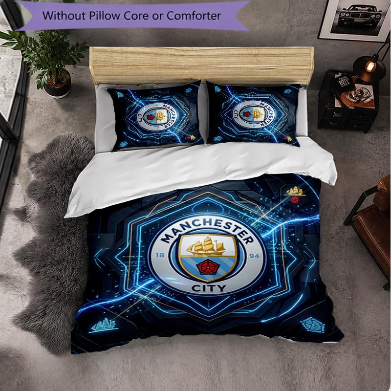 Set Lenzuola Manchester City Modello 3 Pezzi Morbida Copripiumino in Microfibra con Federe per Camera da Letto