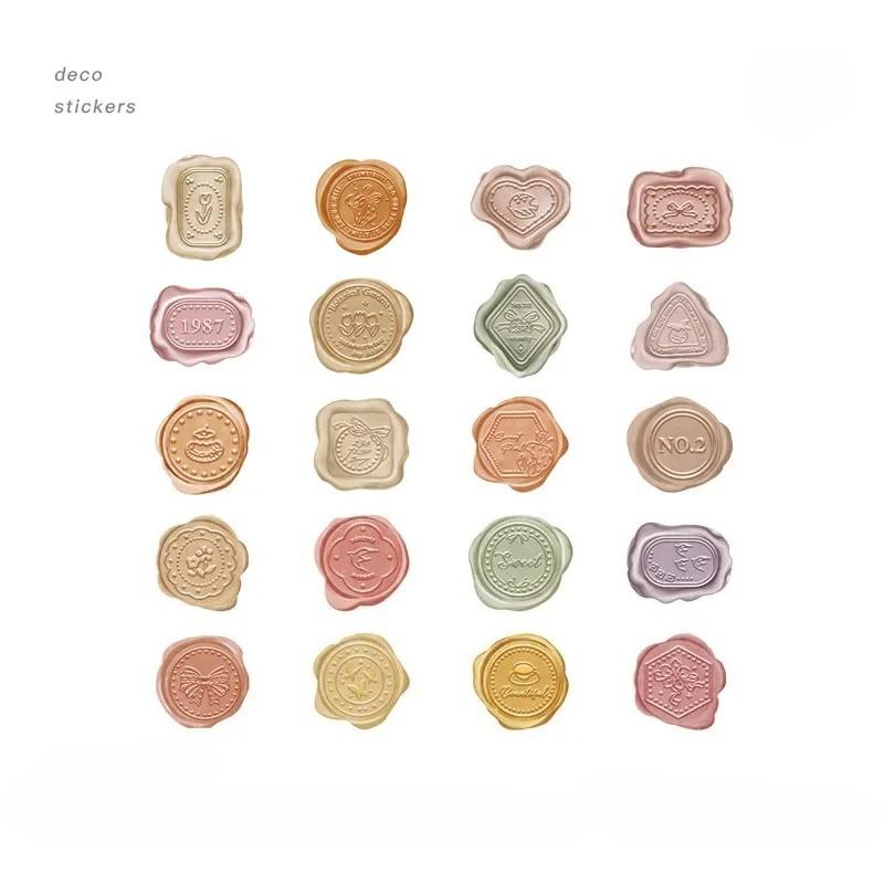 40pcs Wax Seal Stickers Decorative PET Transparent Decals Vintage Circle Sealing Stickers for Scrapbook Planner Journal Envelope