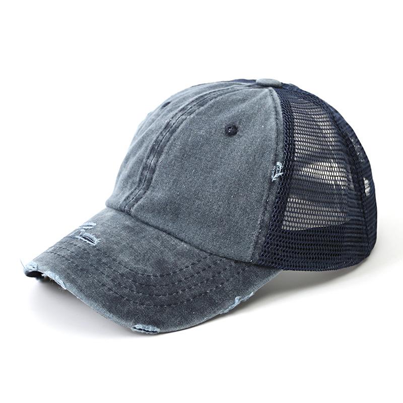 Vintage Ponytail Baseball Cap Women izable Fit Snapback Hat Mesh Distressed Summer Cap Woman Sunhat