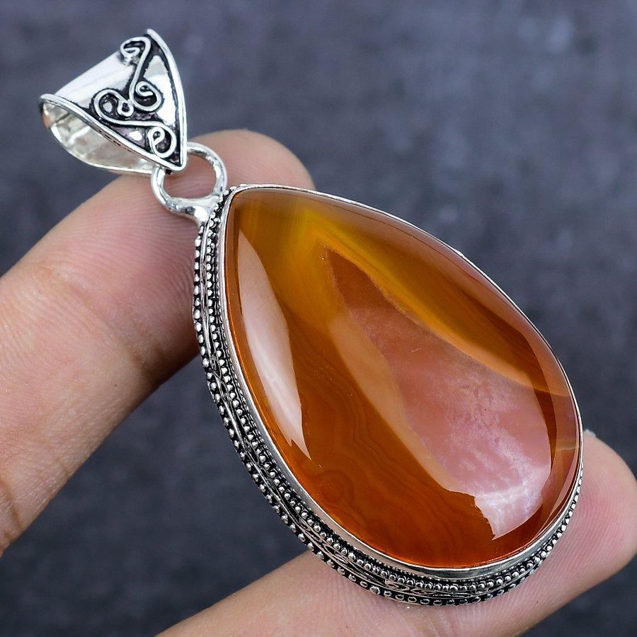 Natural Carnelian Gemstone 925 Sterling Silver Jewelry Pendant 2.44" N7e57