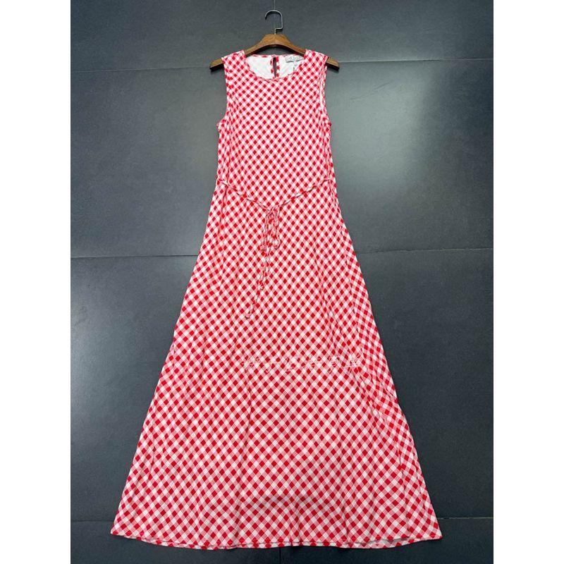 

Foreign Trade Order W @ YF Home Premium French style Retro Exquisite and Comfortable Premium round Neck Sleeveless Red Plaid Dress Red Plaid French Dress S