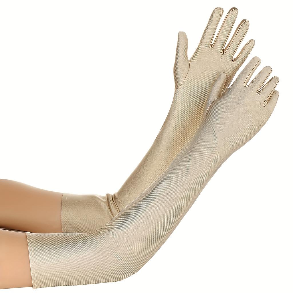 1 Pair Women's Elegant Long-Finger Gloves - Elastic Stretch, 6 Solid Colors (White/Red/Gray/Beige/Black/Brown)