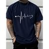 European Sizes Men's Fashion Casual Trendy Street Style Crewneck T Shirt with Heartbeat Line Heart Shape Pattern Adults Men's Outfits Suitable