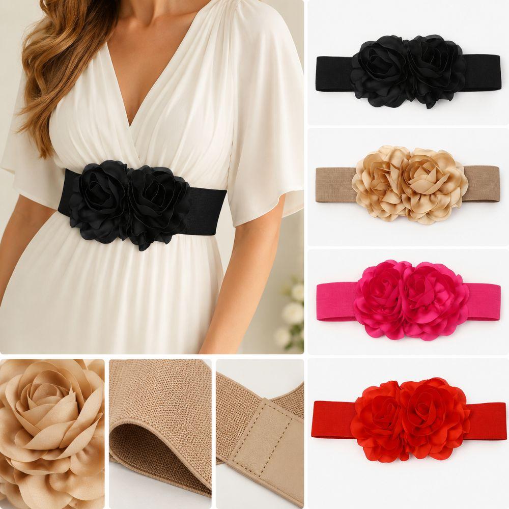 Large Flowers Waist Belt Elastic Corset Belt Elegant Stretch Waistband Dress Accessories
