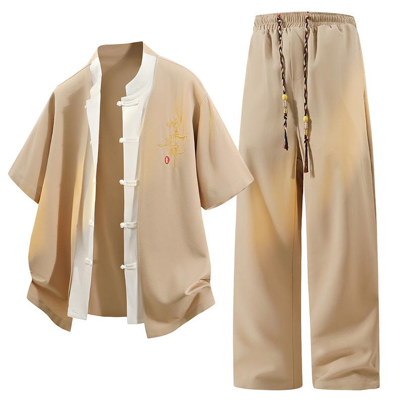 Chinese Style Suit Men's Summer Casual Short-sleeved T-shirt National Trend Men's New Chinese Style Tang Suit Hanfu Men's Two-piece Set