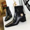 Retro Chunky Pointed Toe Ankle Boots Women Metal Belt Buckle Decoration Middle Heel Knight Boots  Winter Warm Women's Shoes