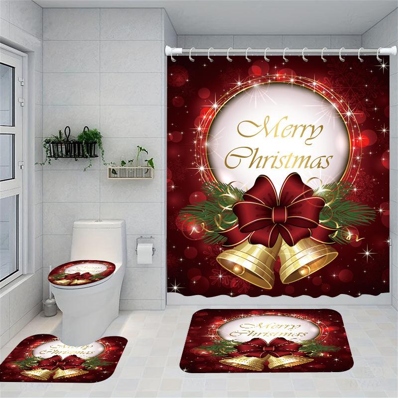 Christmas Series Shower Curtain Digital Printing Bathroom Shower Curtain Four-Piece Polyester Shower Curtain