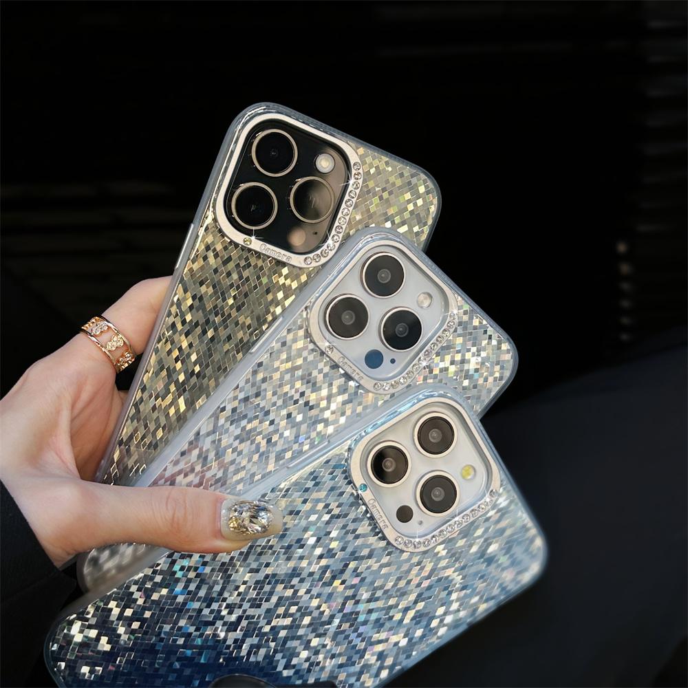 Luxury Shiny Diamond Laser Armor Case for iPhone 16 15 14 13 Pro Max 16Promax Reflective Bumper Defender Camera Protection Cover