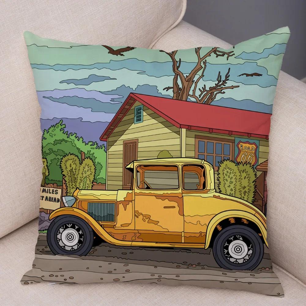 Pillowcase Happy Camper Cartoon House Travel Car Cushion Cover Sofa Home Super Soft