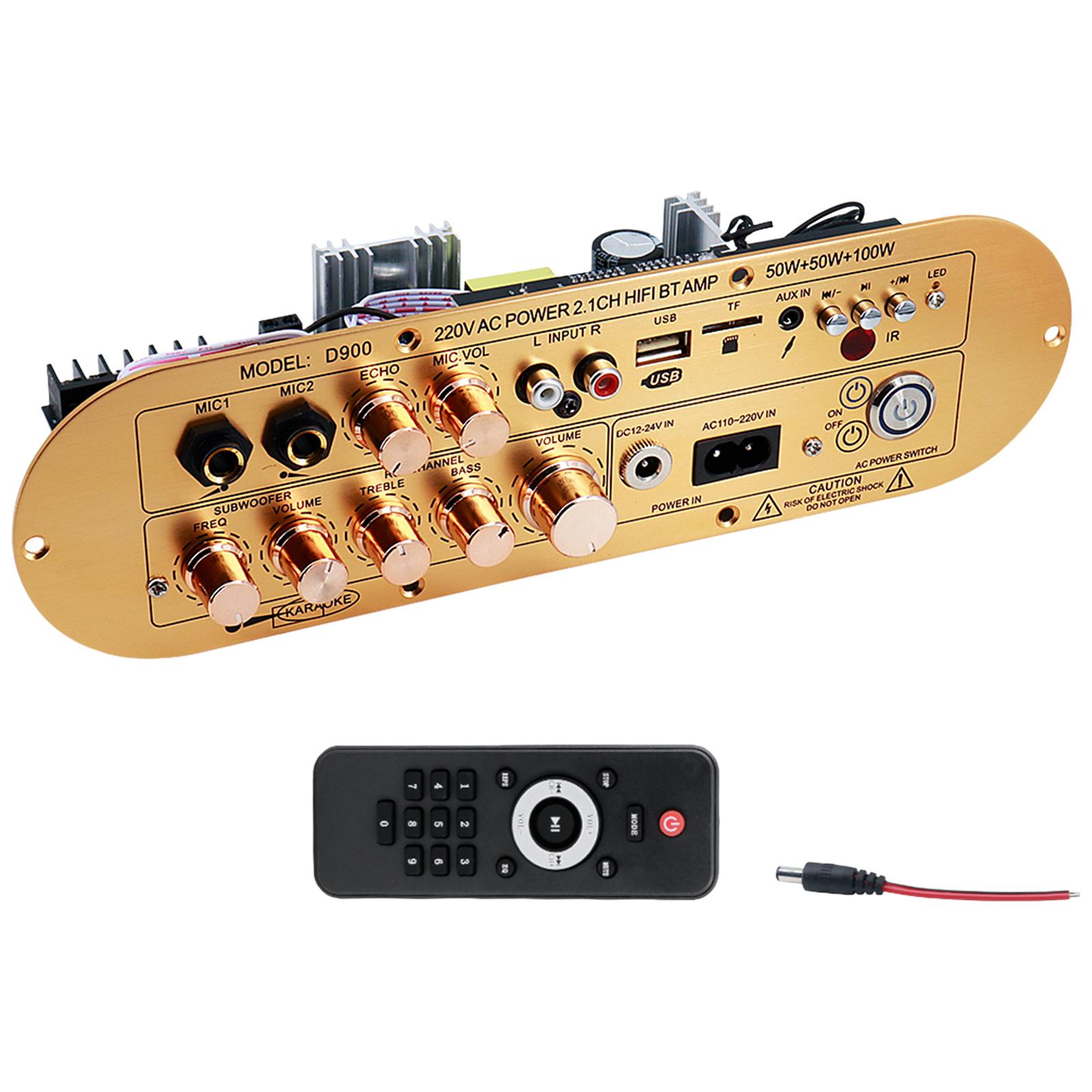 

Audio Amplifier Board 2.1 Channel BT 5.0 Digital Amplifier Board Support AUX/USB/FM/TF Card/MIC Power Amplifier Board