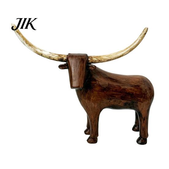 Vintage Aesthetic Home Accessories Longhorn Bull Sculpture, Rustic Farmhouse Animal Figurine, Western Style Pastoral Shelf Display Decorative