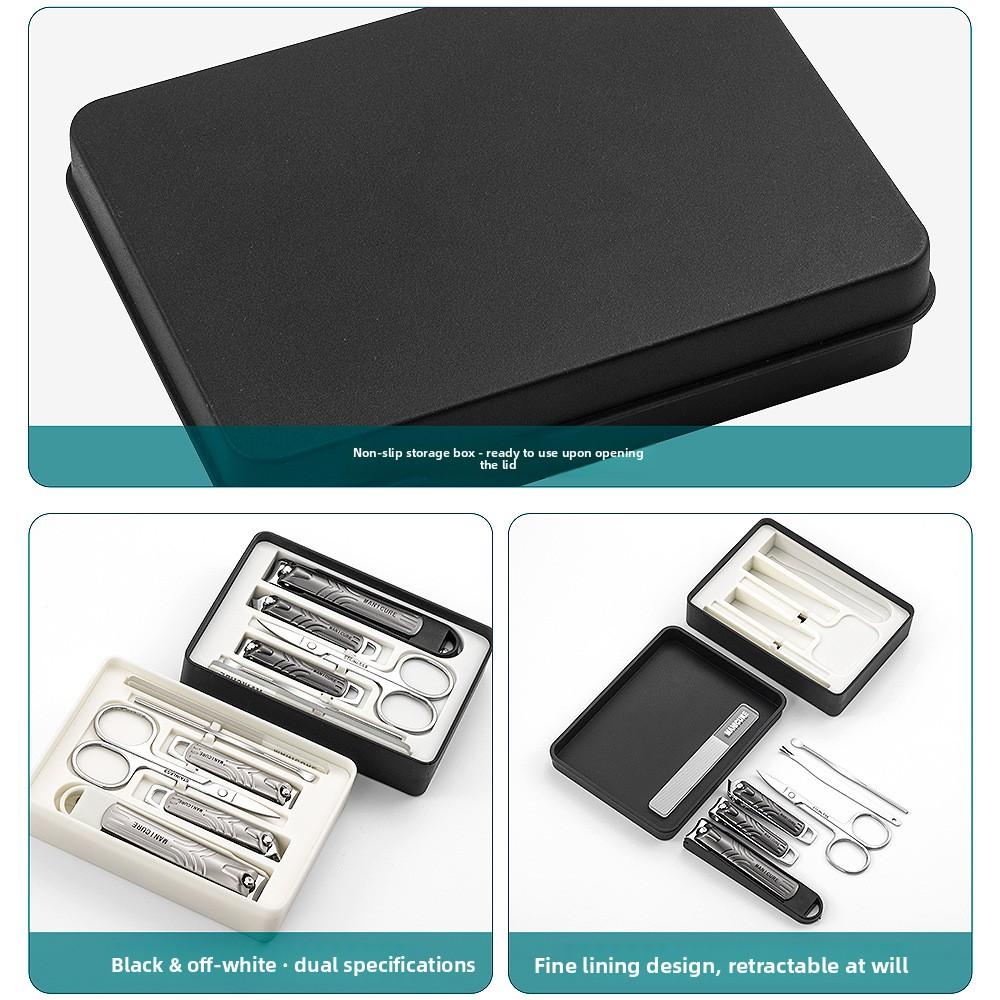 7 Piece Carbon Steel Manicure Set Two-tier Box; High-end Gun-black Splash-proof sharp Pedicure Nail Clippers Tools