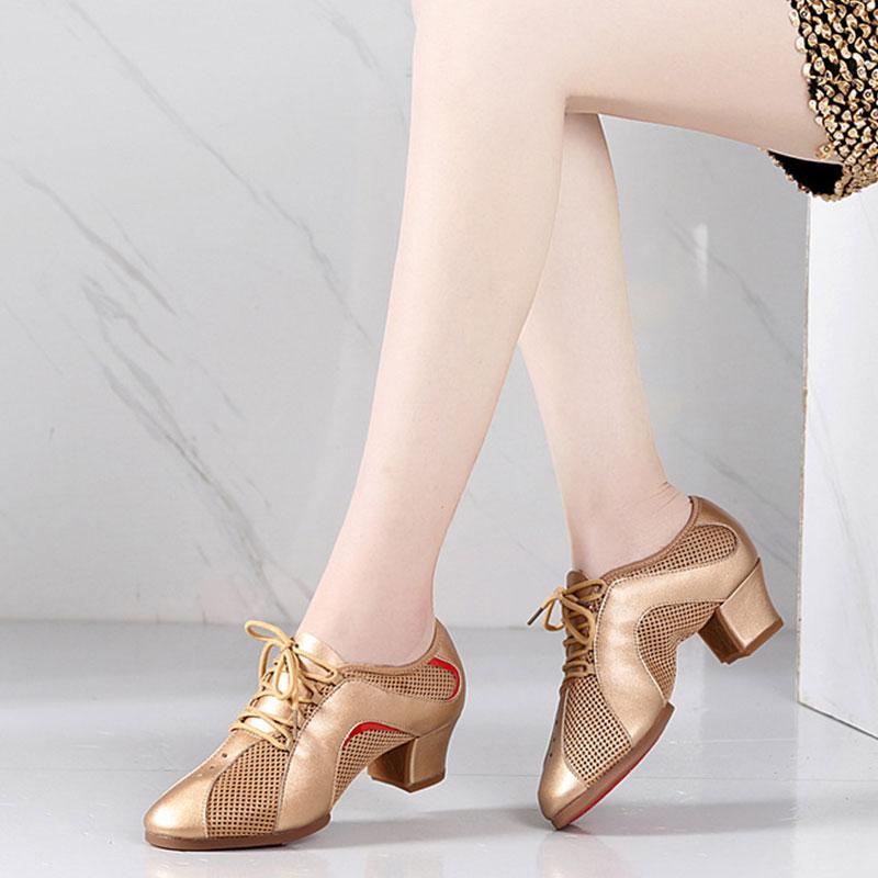 Mid Heel Modern Dance Shoes Leather Mesh Jazz Dance Shoes for Boys and Women Adult Latin Modern Dance Salsa Dance Party Dance Heeled 3.5CM