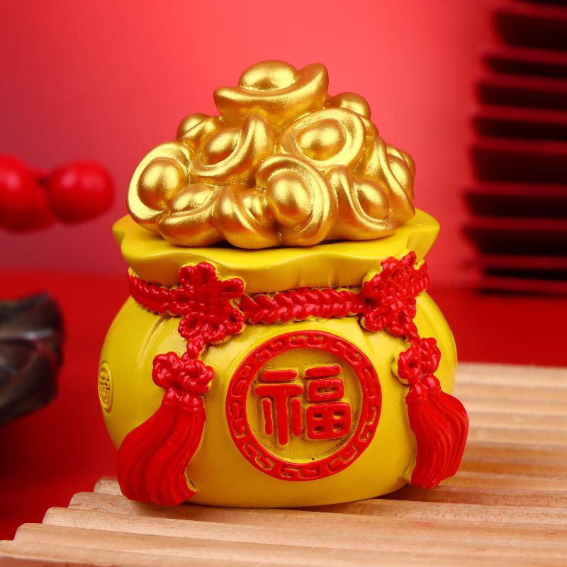 Fortunate Resin Chinese Money Bag Prosperity Figurine for Desk Home Wealth and Fortune Decor