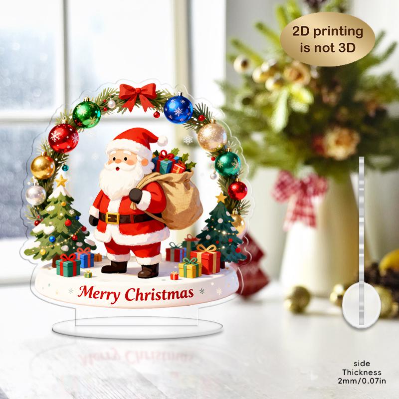 2D Colorful Printed Flat Acrylic Santa Claus Figurine Christmas Gift Decoration Creative Gift Decoration for Holiday Home Decor