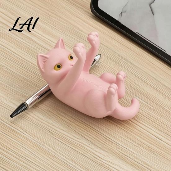 Desktop Cat Figurine 3D Printed Phone Holder Lying Kitten Mobile Stand Smartphone Stand for Home Office Desk Decor Gift Lovers Animal Figure Mount