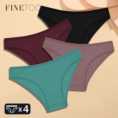 4 pezzi di biancheria intima a righe in cotone, mutandine da donna, sexy, traspiranti, slip solidi, da donna, a vita bassa, comode e elasticizzate