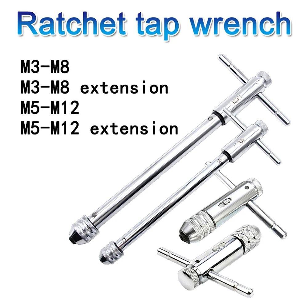 1Pcs M3-8 M5-12 Tap Wrench Adjustable Metric Plug T-Handle Ratchet Wrench Male Thread Extended Tap Screw Holder Hand Tool