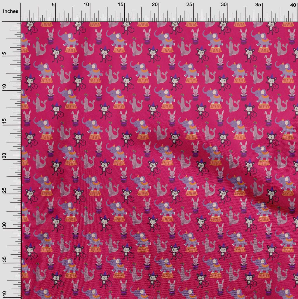 oneOone Cotton Flex Magenta Fabric Circus Diy Clothing Quilting Fabric Print Fabric By Yard 40 Inch