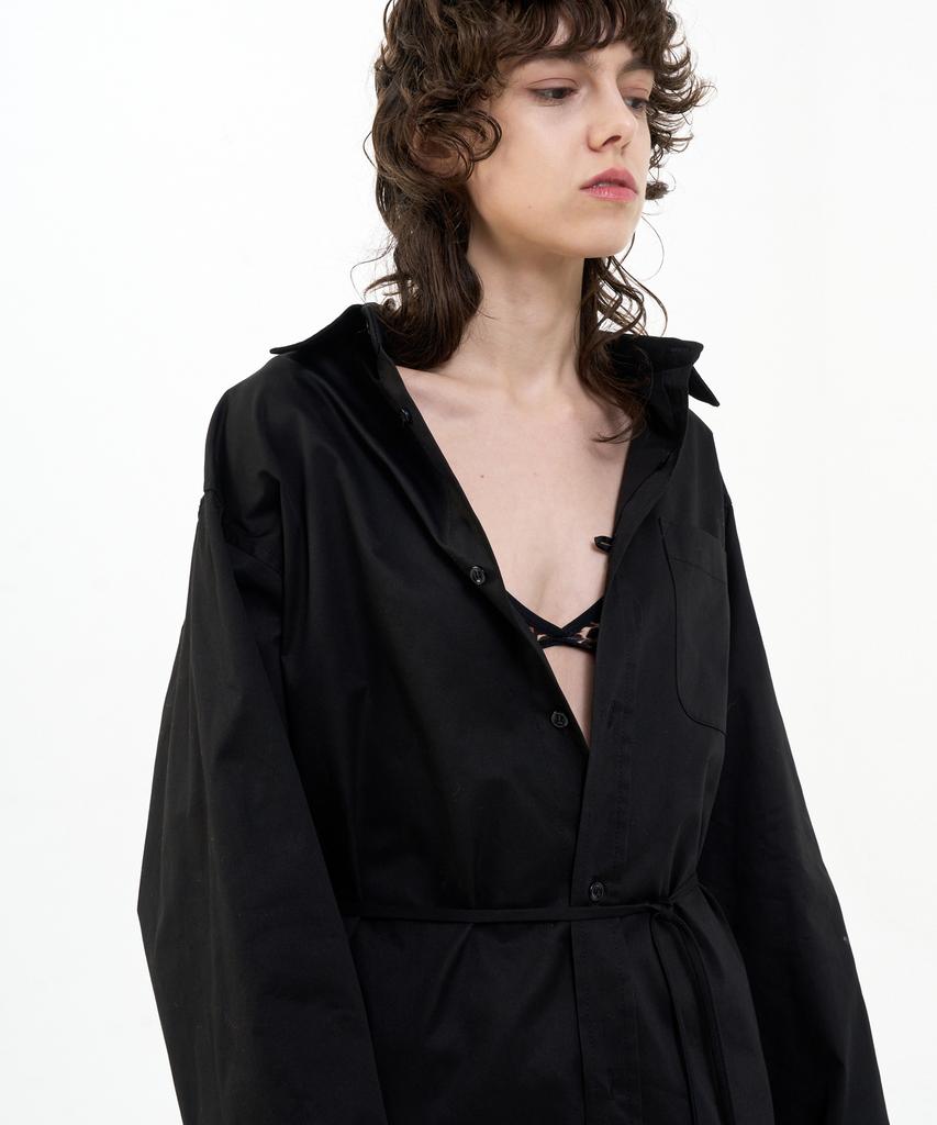 Bikwaieos Oversized Belted Cotton Shirt_Black