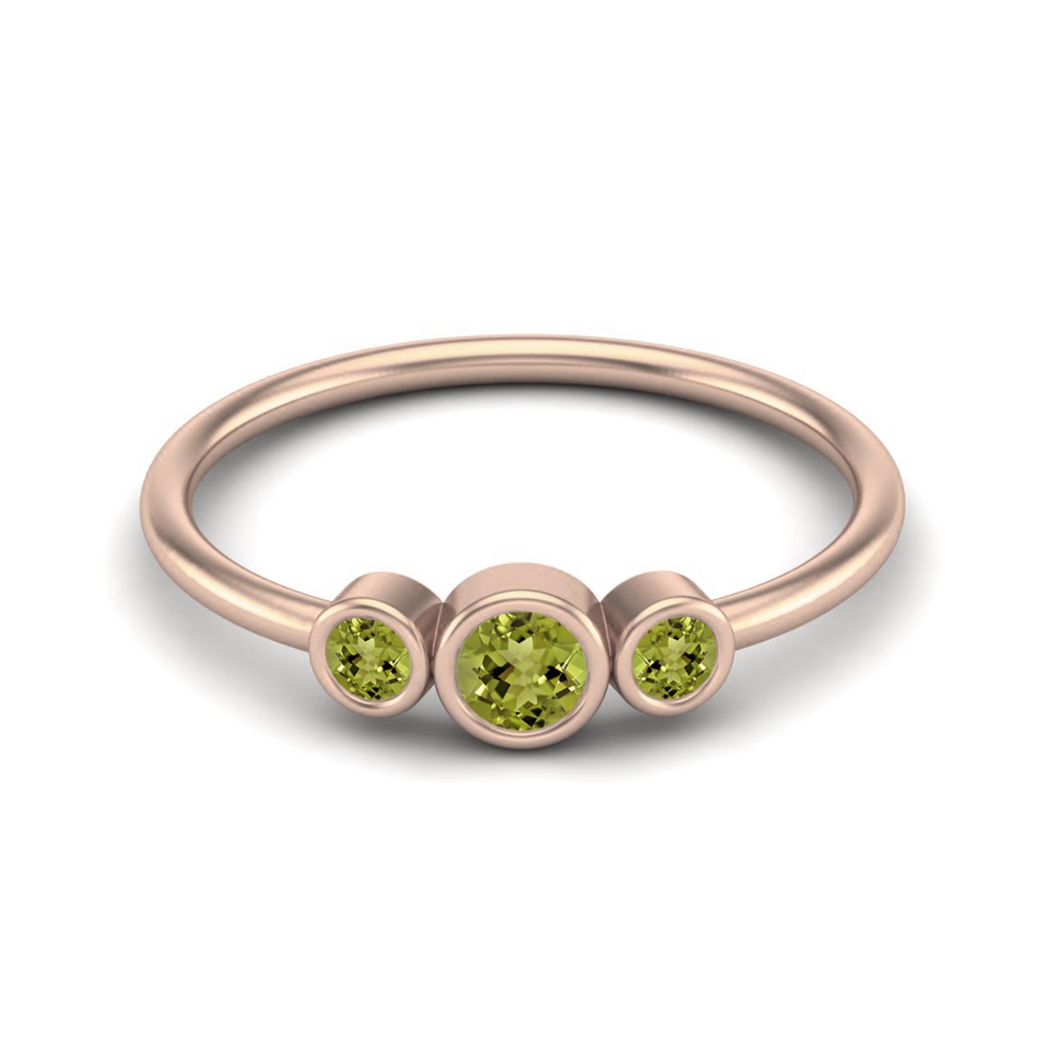Tiny Three Stone 3mm Round Peridot 925 Sterling Silver Rose Vermeil Stackable Women Wedding Ring 12