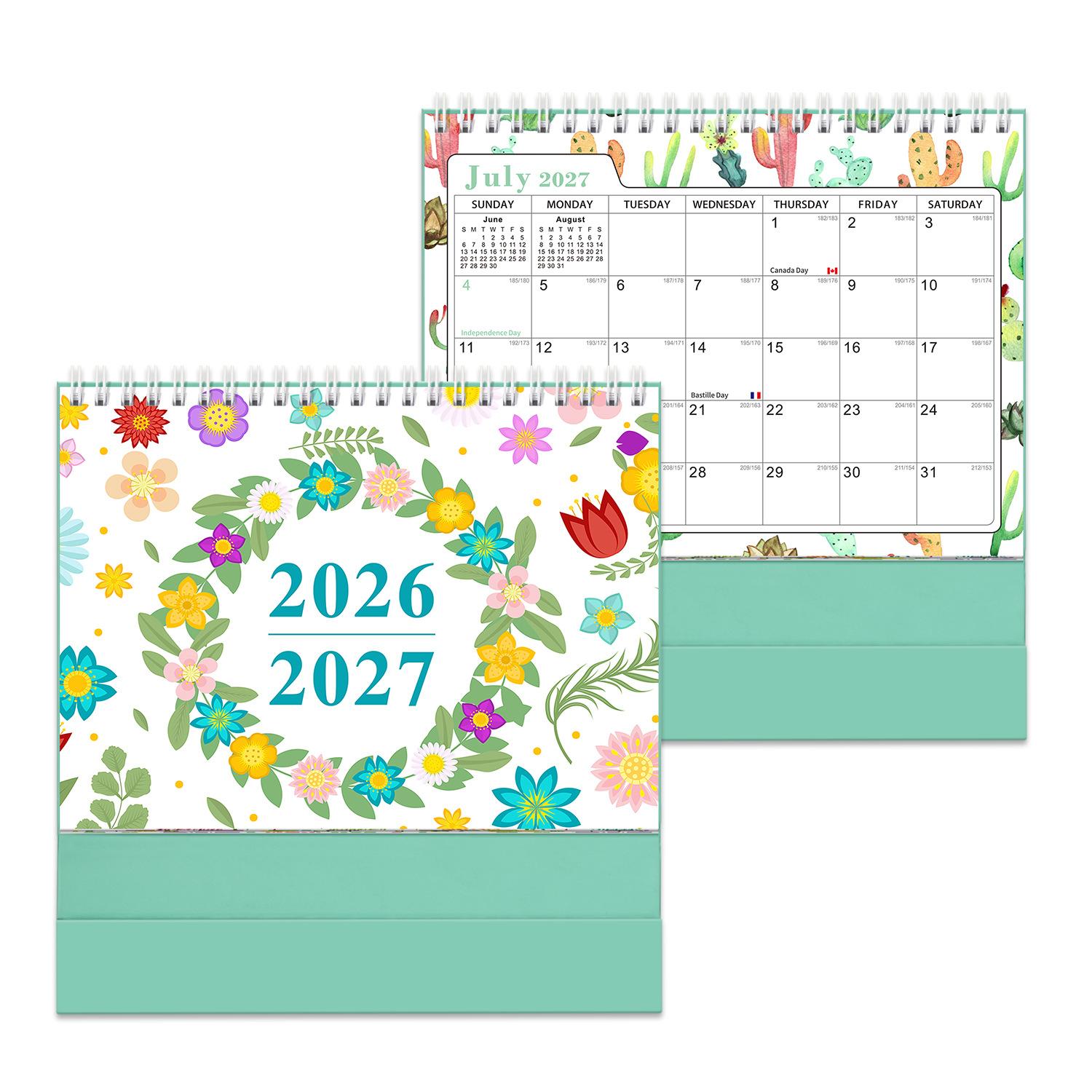 

2026-2027 English Desk Calendar Minimalist Design Matte Paper for Office Study Space Compact Durable Easy Flip