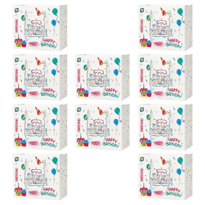 

Pack Of 10 Bright Printed Gift Bags Feature Handles Sustainable Materials Spacious Interior Perfect For Birthday Celebration білий