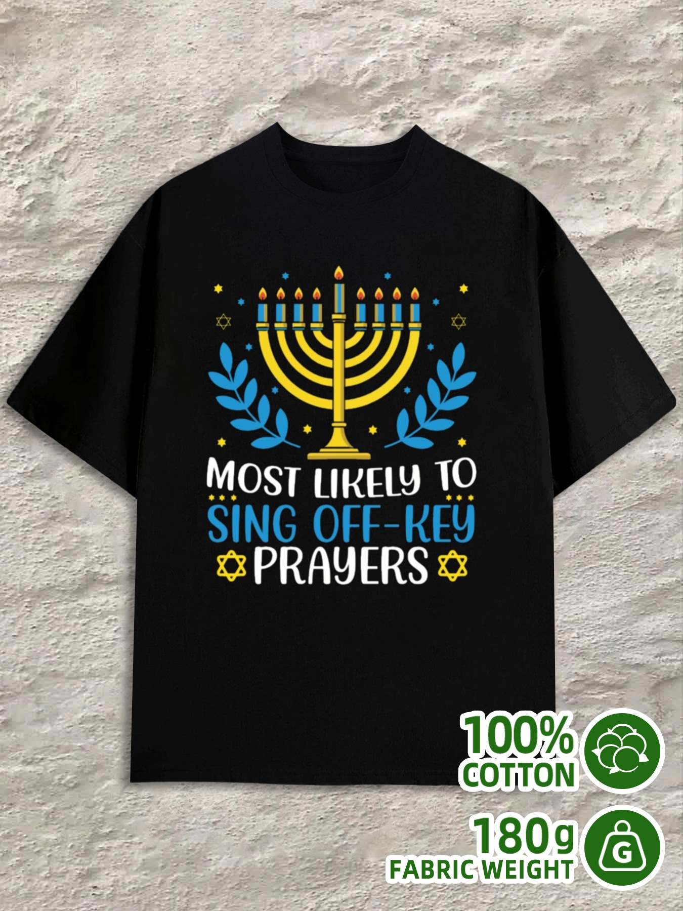 Men s T-Shirt Y2K Hanukkah Singing Prayers Black Regular Fit 2XL