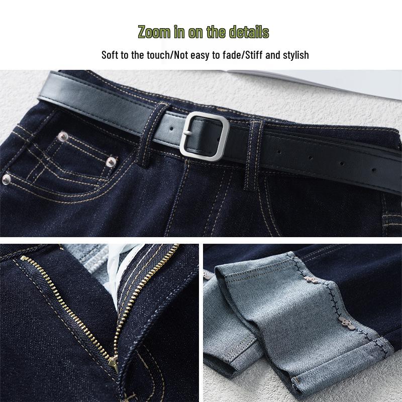 Dark Blue High-Waist Slimming Straight-Leg Cropped Jeans for Women - Spring 2025